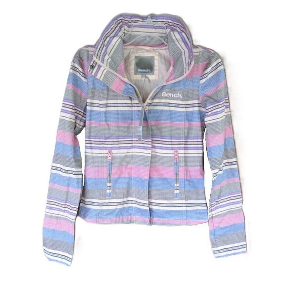 Bench. BBQ Stripe Active Jacket Womens XS Colorful Hidden Hood Outdoors Light - Picture 1 of 16